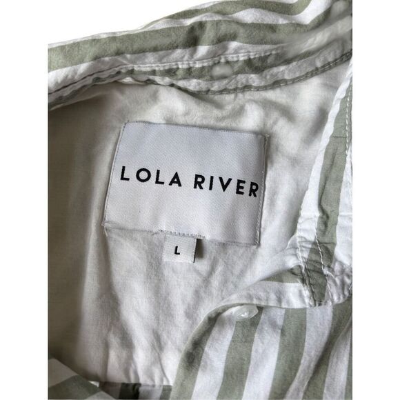 LOLA RIVER STRIPE Button Down SHIRT size L Green White - Picture 5 of 11